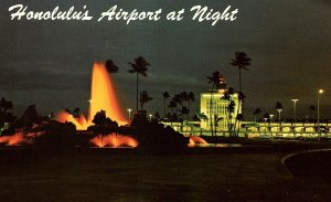 1950s HONOLULU HAWAII HONOLULU'S AIRPORT AT NIGHT PHOTOCHROME POSTCARD P5