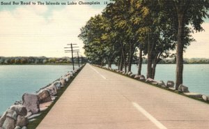 Vintage Postcard Sand Bar Road Islands Trees Lake Champlain Riverside Paper Pub.
