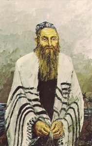 JUDAICA, Rabbi w Tallis, New Year, Jewish Art, Katz, Artist 1972 Man of Vision