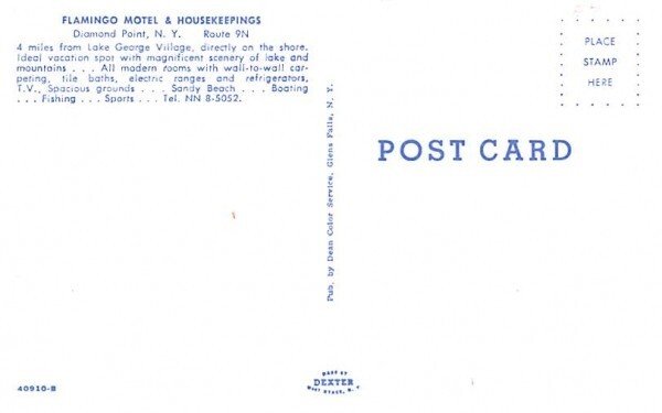 Flamingo Motel & Housekeepings Diamond Point, New York Postcard