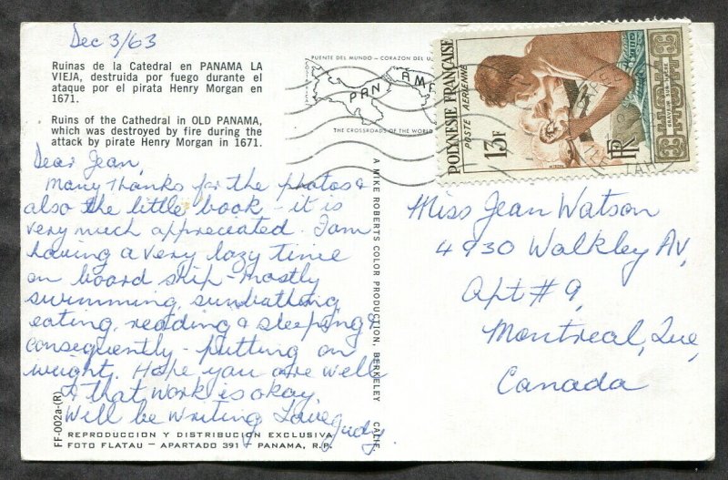 dc61 - FRENCH POLYNESIA 1963 Airmail 13F Engraver Artist on Postcard to CANADA