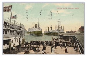 Detroit Michigan Postcard Harbor Scene Ships People c1910 Postmark