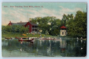 c1910 Akron Ohio OH Vintage Postcard Boat Landing State Mills Sail Boat Posted