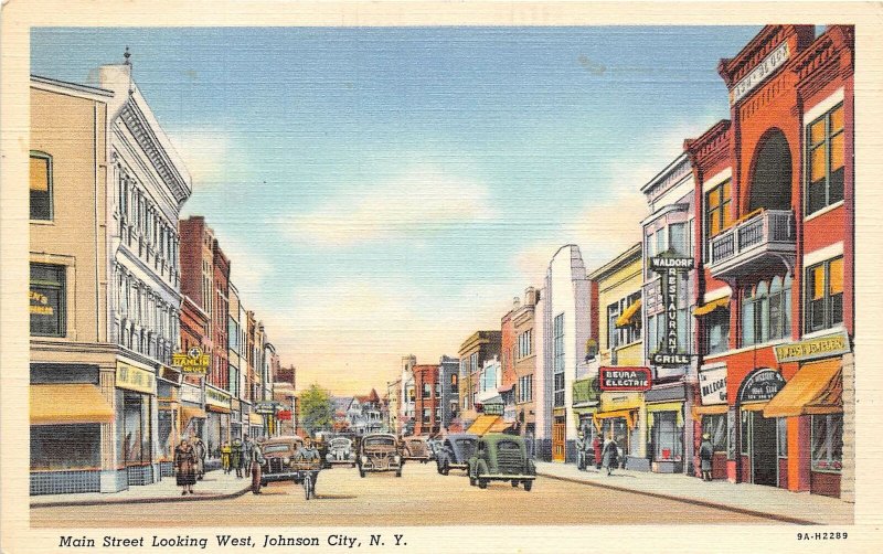 Main Street West Johnson City New York linen postcard