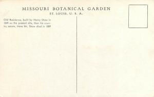 Botanical Gardens Henry Shaws Old Residence St Louis Missouri MO Postcard