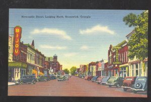 BRUNSWICK GEORGIA DOWNTOWN NEWCASTLE STREET SCENE OLD CARS POSTCARD