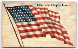 1930s 48 STAR AMERICAN FLAG STARS AND STRIPES FOREVER LINEN POSTCARD P46