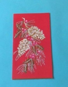 Vtg 1950's Christmas Card Famous Artists Studios Embossed Glitter Pine Cone #15