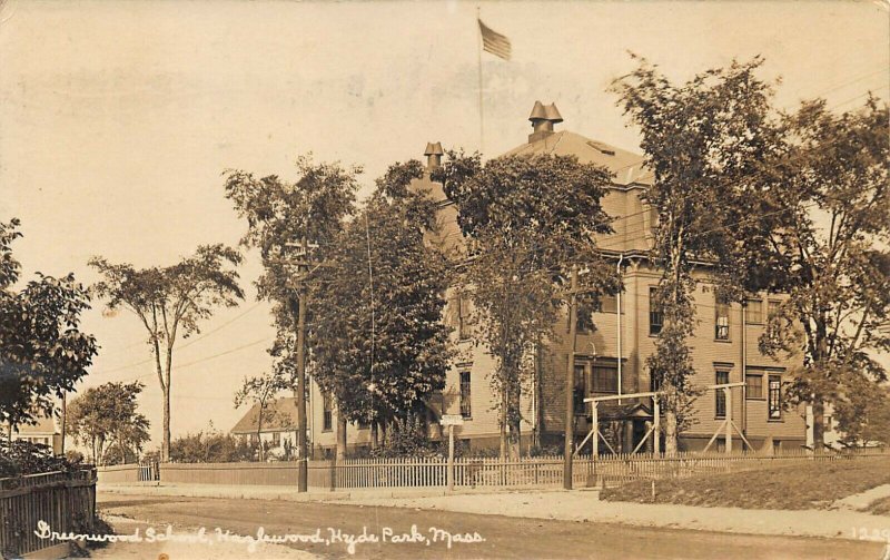 Hyde Park MA Greenwood School Hazelwood Real Photo Postcard