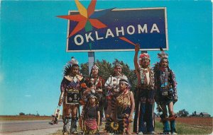 Postcard Oklahoma 1950s Welcome Sign native American Baxer Lane 23-10385