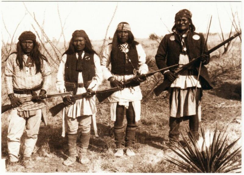 Geronimo Chiricahua Apache Chief and Warriors in 1886 Native American Postcard