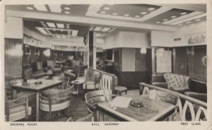 RMS Saxonia First Class Smoking Room Cabin Ship Old Postcard