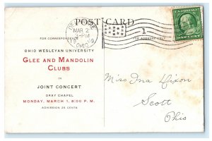 1909 Ohio Wesleyan University Glee Mandolin Clubs Concert Advertising Postcard 