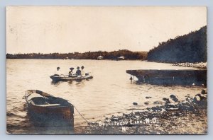 J95/ Spiritwood Lake North Dakota RPPC Postcard c1910 Boaters 196