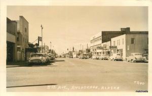 Anchorage Alaska 1950s 5th Avenue autos RPPC Real photo postcard 10609