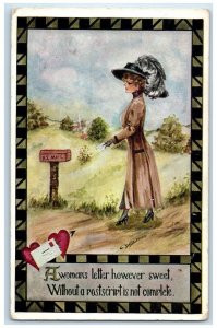1911 Pretty Woman Dropping Letter US Mail Cobb Shinn River Falls WI Postcard