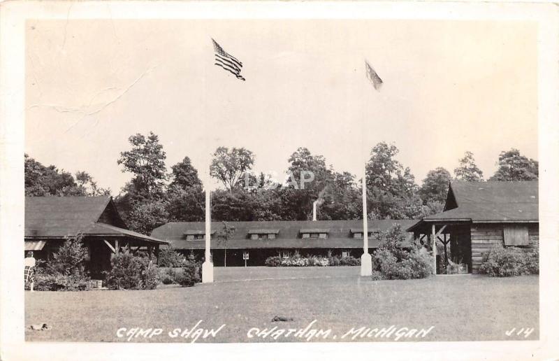 A80/ Chatham Michigan Mi Real Photo RPPC Postcard c40s Camp Shaw Main Building