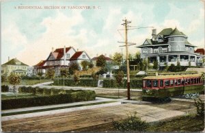 Residential Section Vancouver BC Trolley c1907 Alliston ON Cancel Postcard H17