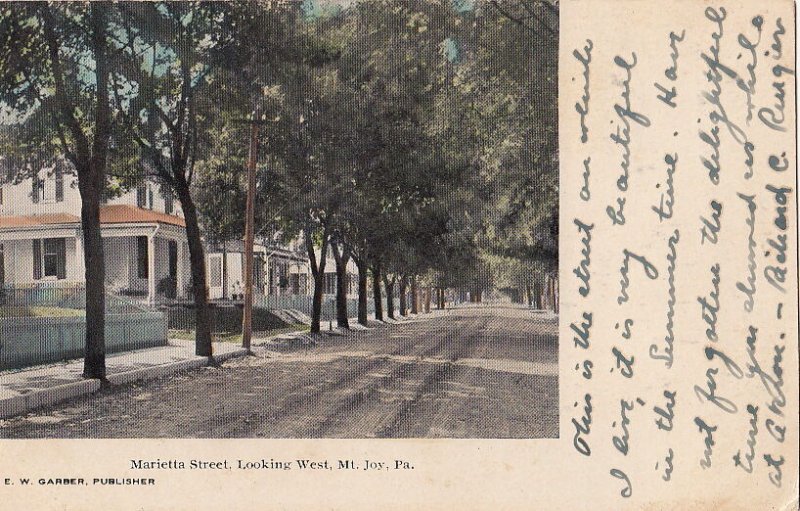 Postcard Marietta Street Looking West Mt Joy PA