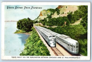 Vista Dome Twin Zephyrs Trains Burlington Chicago And St. Paul MN Postcard