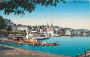 Switzerland navigation & sailing topic postcard Luzern quai boat paddle steamer