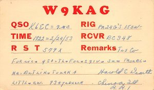 W9KAG Chinoa, Ill,, USA QSL 1953 