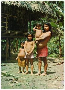 Peru Yagua Indian Woman and Children 1970s Postcard