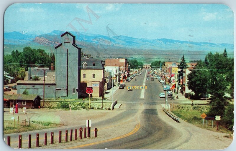 c1960s Lander, WY Panorama Downtown PC Birds Eye Roadside Phillips 66 Sign A190