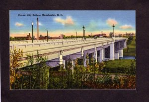 NH Queen City Bridge Manchester New Hampshire Linen Postcard Linen PC