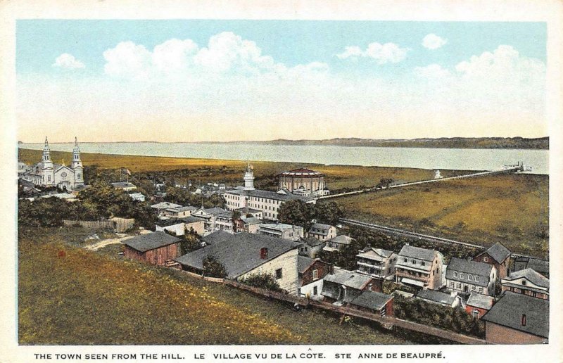 STE ANNE DE BEAUPRE, Quebec Canada   VILLAGE BIRD'S EYE VIEW   ca1920's Postcard