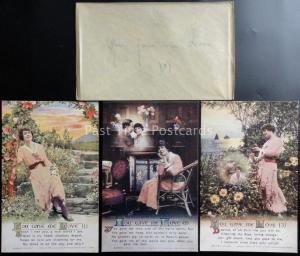 WW1 Bamforth Song Cards YOU GAVE ME LOVE Set of 3 + Period Envelope No.4952