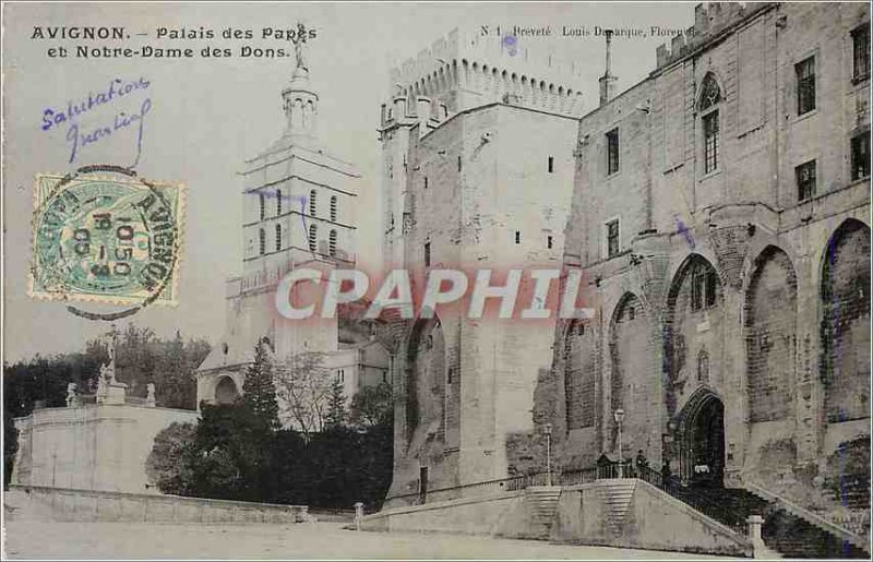 Postcard Old Avignon Palace of the Popes and Our Lady of Donations