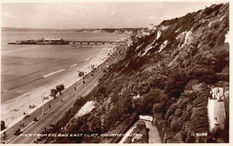 Vintage Postcard 1920's Peir From Zig Zag East Cliff Bournemouth England RPPC