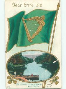 Pre-Linen st. patrick's ERIN'S ISLE - HARP ON GREEN FLAG k7874