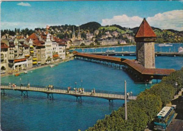 Switzerland Luzern River Reuss and Chapel Bridge