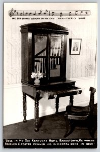 RPPC~Bardstown KY~Old Kentucky Home Desk~Musical Notes~Portrait~1940s Postcard
