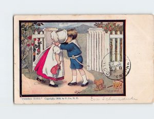 Postcard Paying Toll, with Children Kissing Comic Art Print