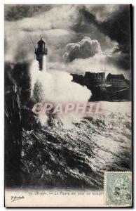 Old Postcard Dieppe Lighthouse Lighthouse one day storm