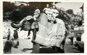 RPPC Postcard; Women Tourists Ride Elephant w/ Painted Face in India 1950s