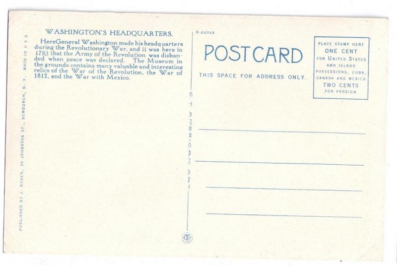 Newburgh NY Postcard Washingtons Headquarters Vintage c 1925