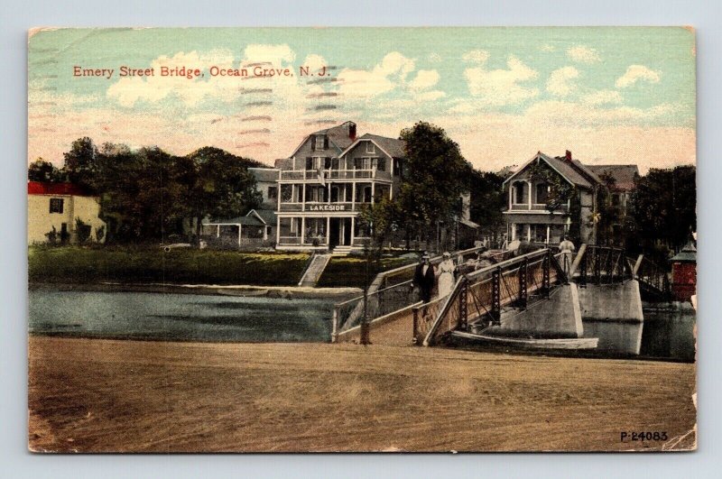 Emery Street Bridge Ocean Grove New Jersey Street View Cancel 1913 Postcard 