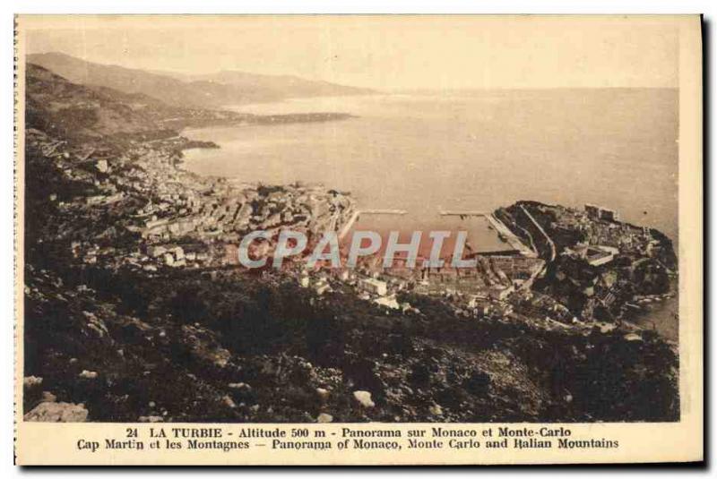 Old Postcard La Turbie Altitude Panorama of Monaco and Monte Carlo