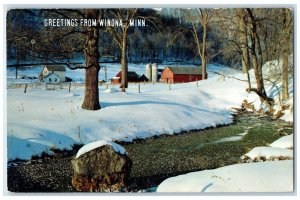 c1960 Spring Rises Snowbound Farmland Winter Snow Winona Minnesota MN Postcard