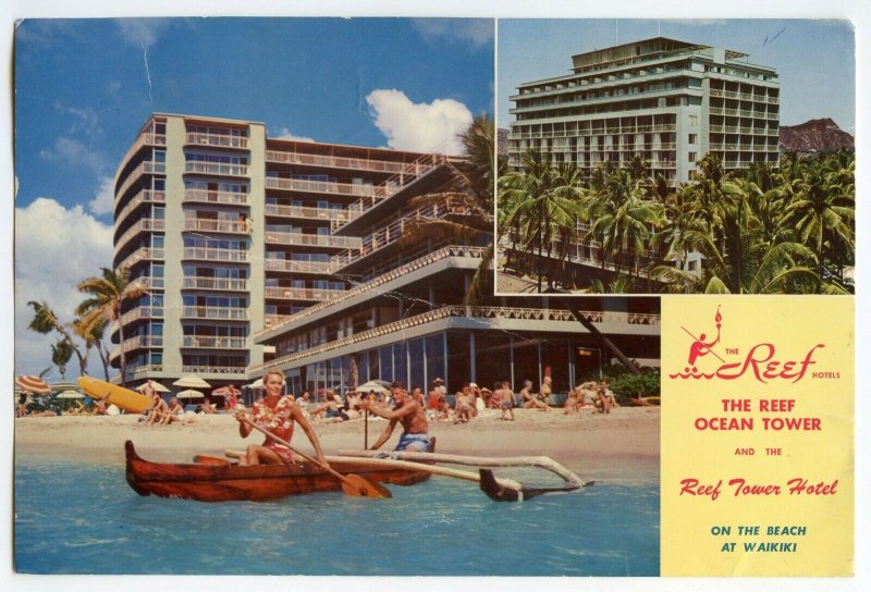 Postcard Reef Hotels Waikiki Beach Hawaii GIANT Oversize View Card