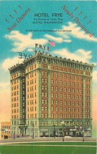 Seattle Washington Hotel Frye roadside MWM linen Postcard 21-5874