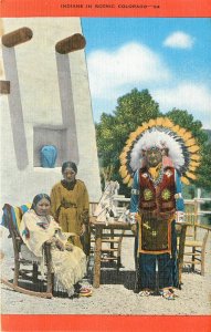 1940s Colorado Indians Native Thrift Novelty Kropp linen Postcard 26-434