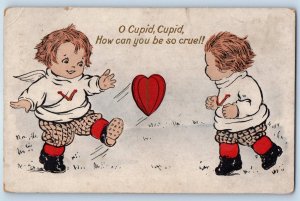 1914 Valentine Cupid Playing Football Heart Fort Dodge Iowa IA Antique Postcard
