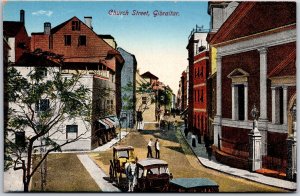 Gibraltar, Church Street, Horse Carriage Buildings Street View, Vintage Postcard
