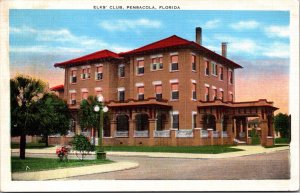 Linen Postcard Elk's Club in Pensacola, Florida