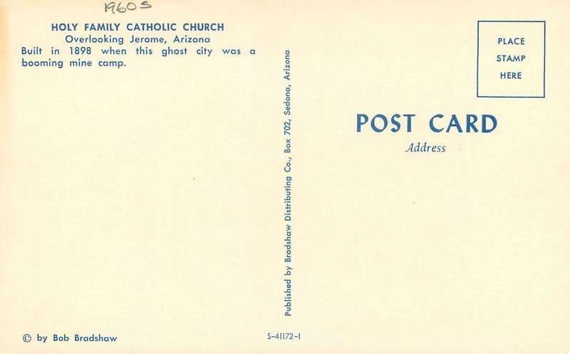 Postcard Arizona Jerome Holy Family Catholic Church 1960s Bradshaw 23-8127